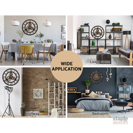 Artiss 60cm Wall Clock Large Retro Roman Numerals Brown - Home & Garden > Decor > Clocks