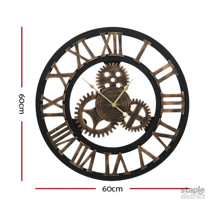Artiss 60cm Wall Clock Large Retro Roman Numerals Brown - Home & Garden > Decor > Clocks