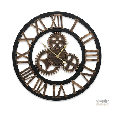 Artiss 60cm Wall Clock Large Retro Roman Numerals Brown - Home & Garden > Decor > Clocks