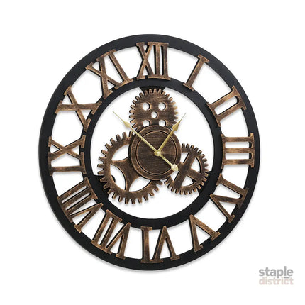 Artiss 60cm Wall Clock Large Retro Roman Numerals Brown - Home & Garden > Decor > Clocks