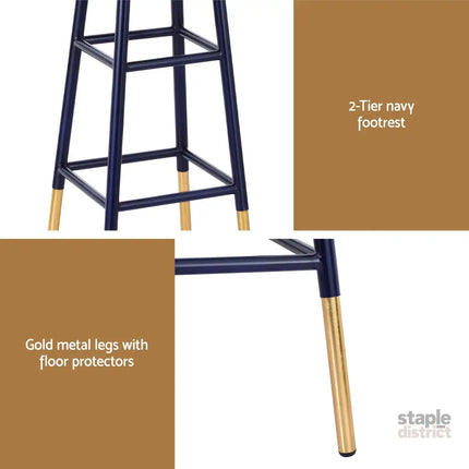 Artiss Bar Stools Metal Gold Navy - Furniture > Bar Stools & Chairs > Table & Bar Stools