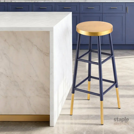 Artiss Bar Stools Metal Gold Navy - Furniture > Bar Stools & Chairs > Table & Bar Stools