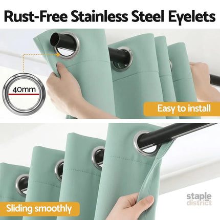 Artiss Blockout Curtains 2X 132x213cm Thermal Insulated Eyelet Drapes Green - Home & Garden > Curtains > Curtains &