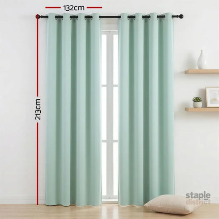 Artiss Blockout Curtains 2X 132x213cm Thermal Insulated Eyelet Drapes Green - Home & Garden > Curtains > Curtains &