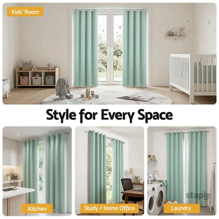 Artiss Blockout Curtains 2X 132x213cm Thermal Insulated Eyelet Drapes Green - Home & Garden > Curtains > Curtains &
