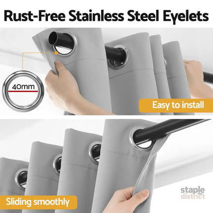 Artiss Blockout Curtains 2X 132x213cm Thermal Insulated Eyelet Drapes Grey - Home & Garden > Curtains > Curtains &
