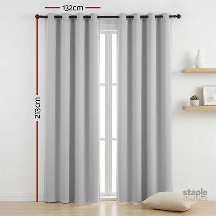 Artiss Blockout Curtains 2X 132x213cm Thermal Insulated Eyelet Drapes Grey - Home & Garden > Curtains > Curtains &