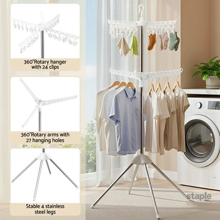 Artiss Clothes Rack Airer 2 Tier Rotatable Hanger Foldable - Furniture > Living Room > Coat Racks