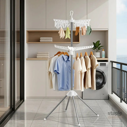 Artiss Clothes Rack Airer 2 Tier Rotatable Hanger Foldable - Furniture > Living Room > Coat Racks