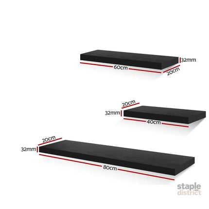 Artiss Floating Wall Shelf Set of 3 Black - Home & Garden > DIY > Kitchen & Bathroom DIY