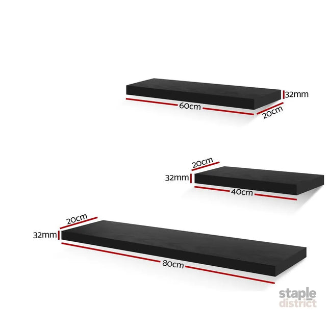 Artiss Floating Wall Shelf Set of 3 Black - Home & Garden > DIY > Kitchen & Bathroom DIY