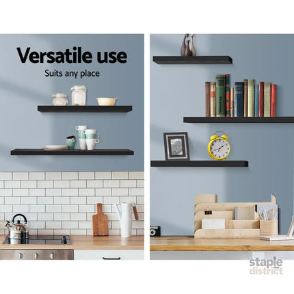 Artiss Floating Wall Shelf Set of 3 Black - Home & Garden > DIY > Kitchen & Bathroom DIY