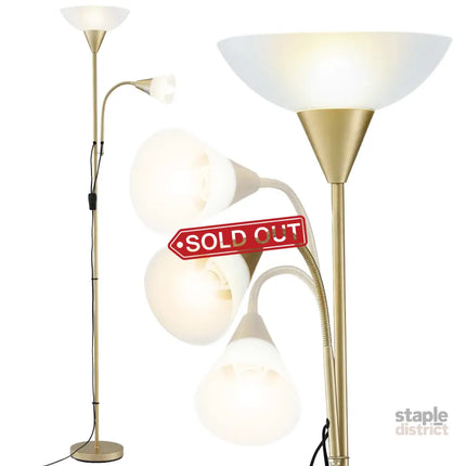 Artiss Gold Floor Lamp with Reading Light | Mother and Child Standing Lamp with 360 Flexible Gooseneck Individual