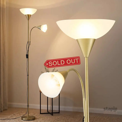 Artiss Gold Floor Lamp with Reading Light | Mother and Child Standing Lamp with 360 Flexible Gooseneck Individual