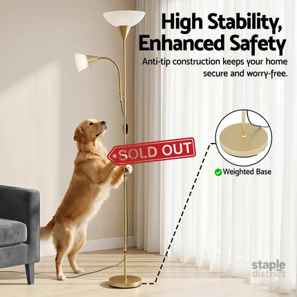 Artiss Gold Floor Lamp with Reading Light | Mother and Child Standing Lamp with 360 Flexible Gooseneck Individual