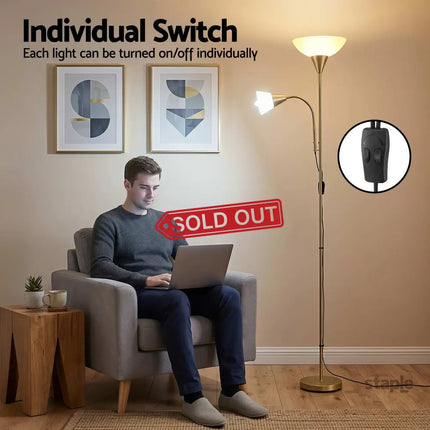 Artiss Gold Floor Lamp with Reading Light | Mother and Child Standing Lamp with 360 Flexible Gooseneck Individual