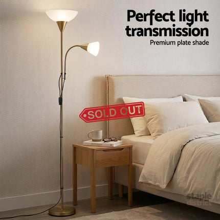 Artiss Gold Floor Lamp with Reading Light | Mother and Child Standing Lamp with 360 Flexible Gooseneck Individual
