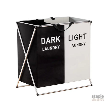 Artiss Laundry Basket Hamper Large Foldable Washing Clothes Storage 2 Sections - Home & Garden > Storage > Clothing &