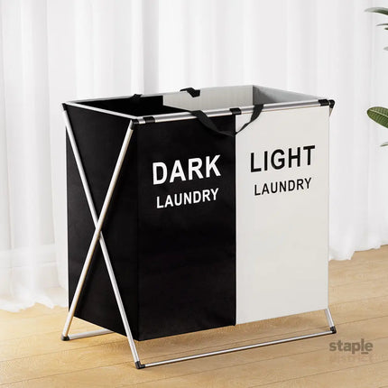 Artiss Laundry Basket Hamper Large Foldable Washing Clothes Storage 2 Sections - Home & Garden > Storage > Clothing &