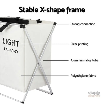Artiss Laundry Basket Hamper Large Foldable Washing Clothes Storage 2 Sections - Home & Garden > Storage > Clothing &