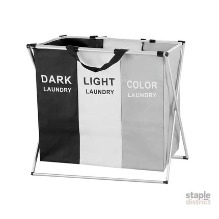 Artiss Laundry Basket Hamper Large Foldable Washing Clothes Storage 3 Sections - Home & Garden > Storage > Clothing &