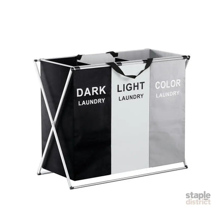 Artiss Laundry Basket Hamper Large Foldable Washing Clothes Storage 3 Sections - Home & Garden > Storage > Clothing &