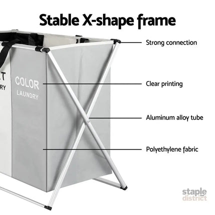 Artiss Laundry Basket Hamper Large Foldable Washing Clothes Storage 3 Sections - Home & Garden > Storage > Clothing &