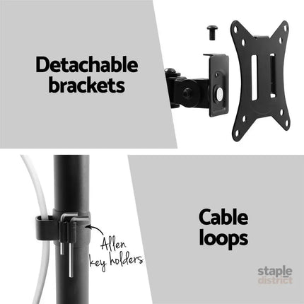 Artiss Monitor Arm Stand Dual Mount HD LED TV Bracket Holder Freestanding - Electronics > Computer Accessories >