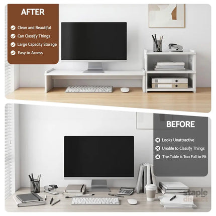 Artiss Monitor Stand and 3-Tier Desk Organiser 2-in-1 Modular Computer Monitor Riser PVC Desktop Shelf Holds 20kg for