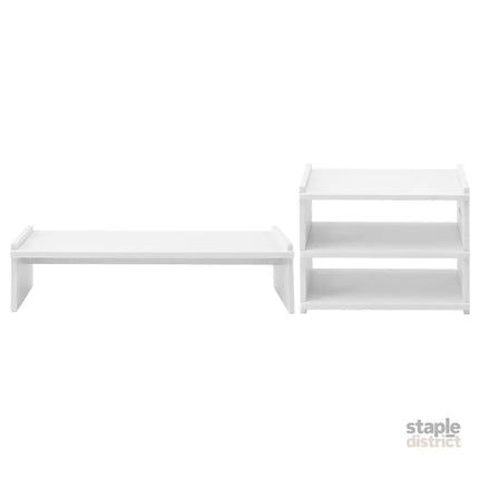 Artiss Monitor Stand and 3-Tier Desk Organiser 2-in-1 Modular Computer Monitor Riser PVC Desktop Shelf Holds 20kg for