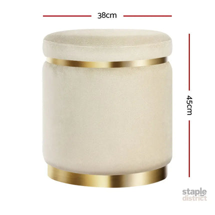 Artiss Ottoman Foot Stool Round Velvet Cream - Furniture > Living Room > Ottomans & Footstools