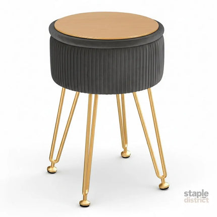 Artiss Ottoman Storage Foot Stool Vanity Velvet Round Grey - Furniture > Living Room > Ottomans & Footstools