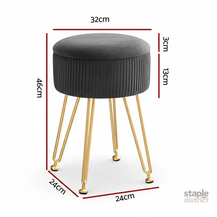 Artiss Ottoman Storage Foot Stool Vanity Velvet Round Grey - Furniture > Living Room > Ottomans & Footstools