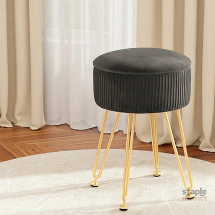 Artiss Ottoman Storage Foot Stool Vanity Velvet Round Grey - Furniture > Living Room > Ottomans & Footstools