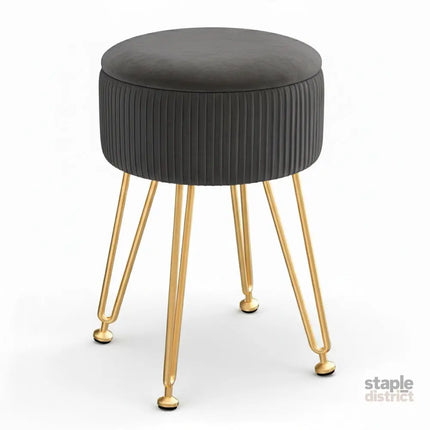 Artiss Ottoman Storage Foot Stool Vanity Velvet Round Grey - Furniture > Living Room > Ottomans & Footstools