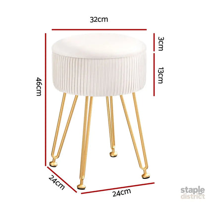 Artiss Ottoman Storage Foot Stool Vanity Velvet Round White - Furniture > Living Room > Ottomans & Footstools
