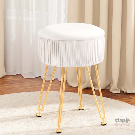 Artiss Ottoman Storage Foot Stool Vanity Velvet Round White - Furniture > Living Room > Ottomans & Footstools