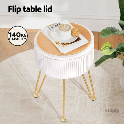 Artiss Ottoman Storage Foot Stool Vanity Velvet Round White - Furniture > Living Room > Ottomans & Footstools