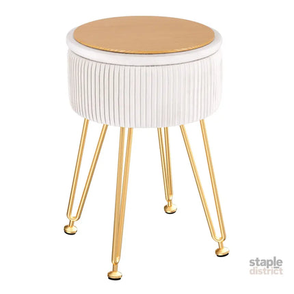 Artiss Ottoman Storage Foot Stool Vanity Velvet Round White - Furniture > Living Room > Ottomans & Footstools