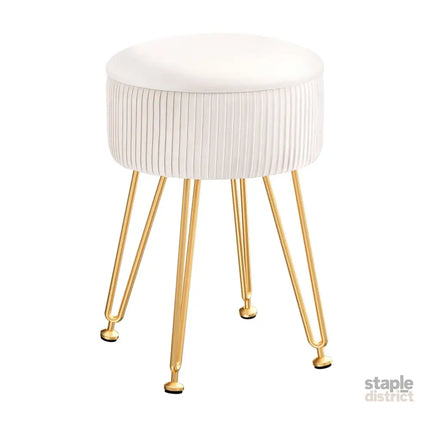 Artiss Ottoman Storage Foot Stool Vanity Velvet Round White - Furniture > Living Room > Ottomans & Footstools