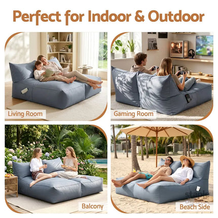 Artiss Outdoor Bean Bag Chair Cover (No Filler) 2 Seater Beanbag Lounge Sofacover Adults Splash-Proof Large Bean Bag