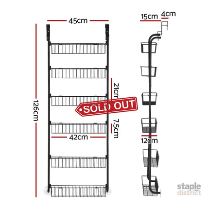 Artiss Over Door Storage Hanger Pantry 6-Tier Metal Hook Hanging Organiser Black - Tools > Tools Storage > Wall Storage