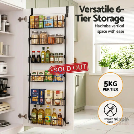 Artiss Over Door Storage Hanger Pantry 6-Tier Metal Hook Hanging Organiser Black - Tools > Tools Storage > Wall Storage