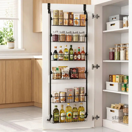 Artiss Over Door Storage Hanger Pantry 6-Tier Metal Hook Hanging Organiser Black - Tools > Tools Storage > Wall Storage