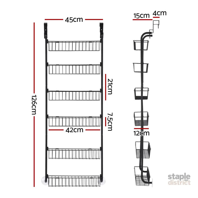 Artiss Over Door Storage Hanger Pantry 6-Tier Metal Hook Hanging Organiser Black - Tools > Tools Storage > Wall Storage
