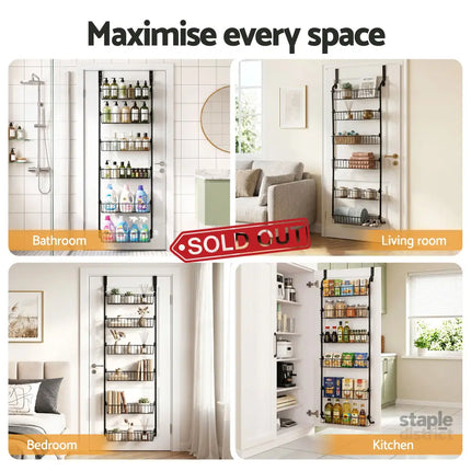 Artiss Over Door Storage Hanger Pantry 6-Tier Metal Hook Hanging Organiser Black - Tools > Tools Storage > Wall Storage