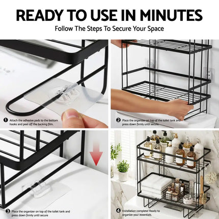 Artiss Over Toilet Storage Rack Bathroom Shelf Organizer 2 Tier - Furniture > Bathroom > Bathroom Cabinets Cupboards &