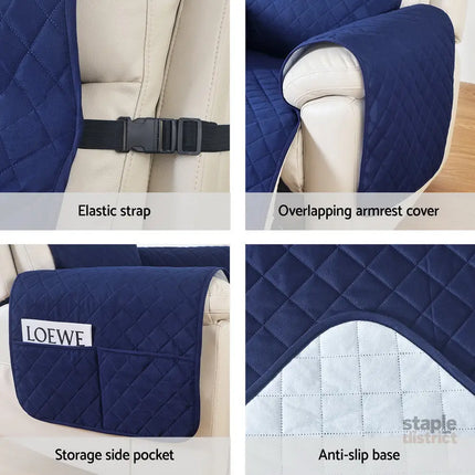 Artiss Recliner Chair Cover 100% Water Resistant Navy - Furniture > Bar Stools & Chairs > Arm Chairs & Recliners