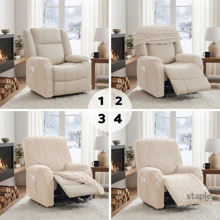Artiss Recliner Chair Covers with Storage Side Pockets Beige - Furniture > Bar Stools & Chairs > Arm Chairs & Recliners