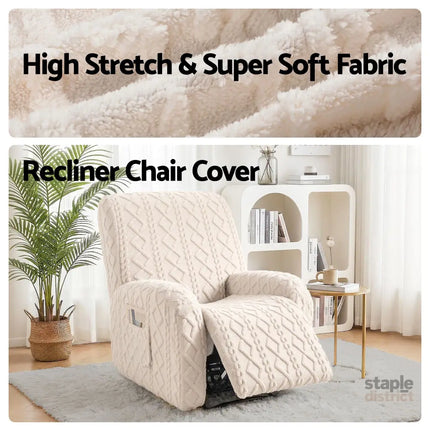 Artiss Recliner Chair Covers with Storage Side Pockets Beige - Furniture > Bar Stools & Chairs > Arm Chairs & Recliners
